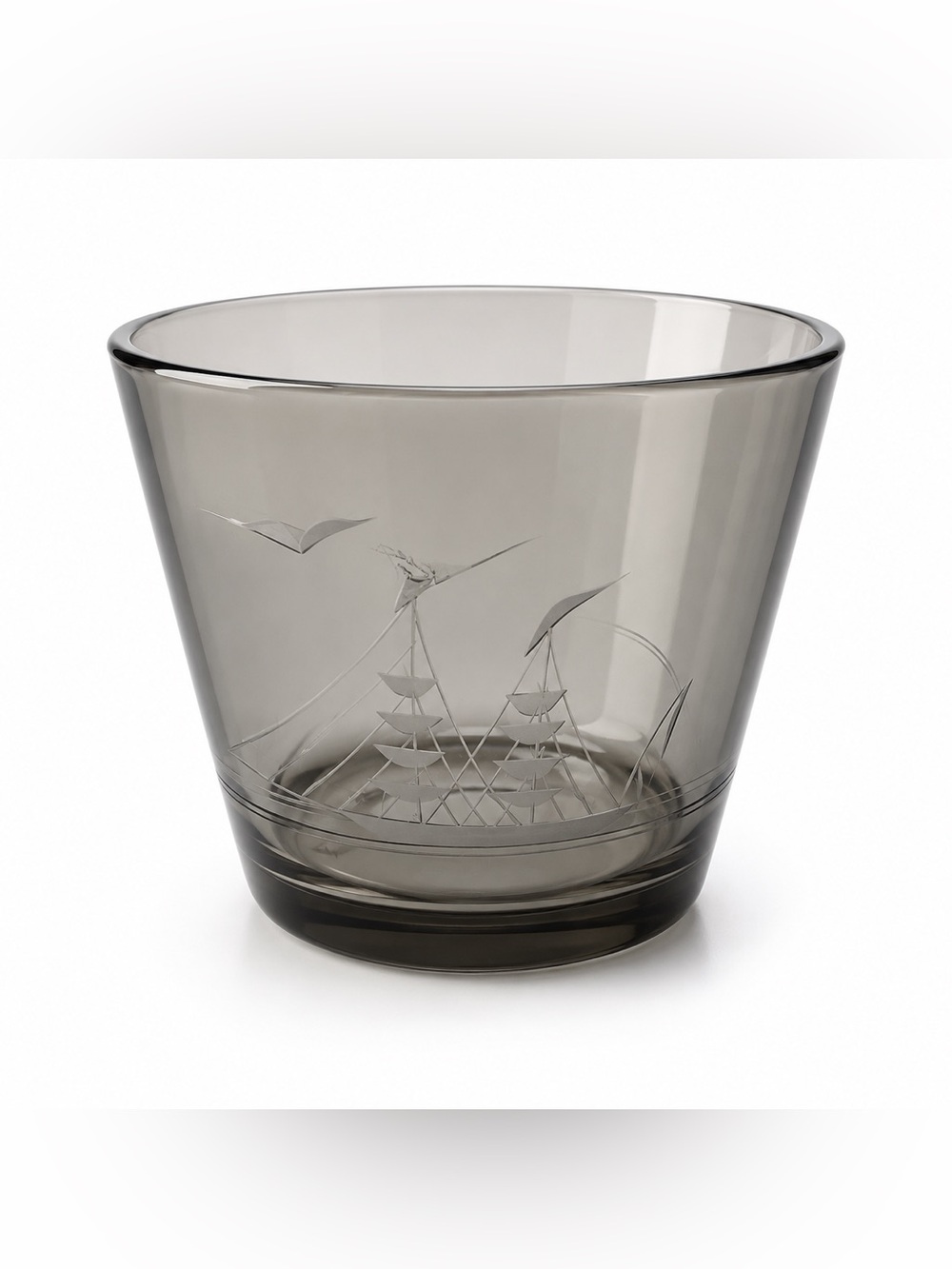 Toscany Clipper Barware Collection Etched Nautical “Smoked Glass” MCM Ice